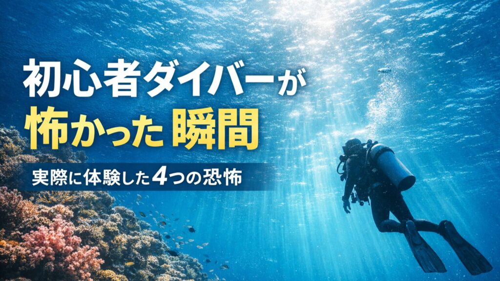 ダイビング初心者が怖かった瞬間をイメージした水中のダイバー